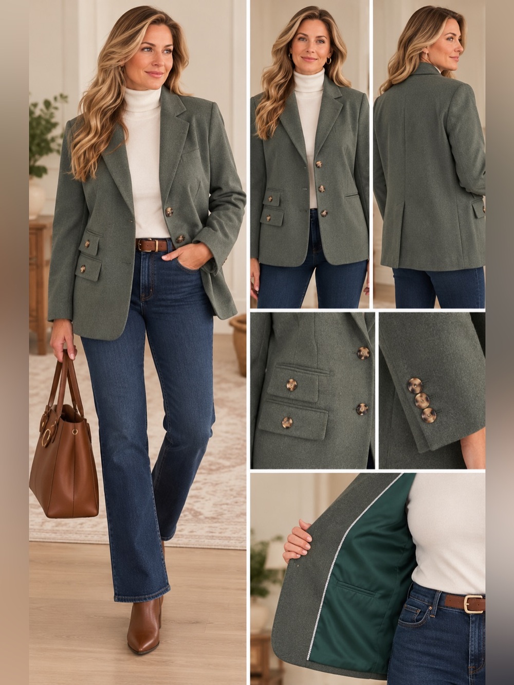 Talbots Marrotto Wool Blazer Size 20W Sage Green Old Money Equestrian Plus